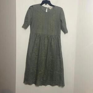 Tea n rose green lace crochet short sleeve midi dress prairie boho modest